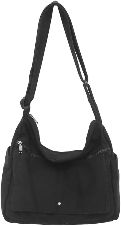 Woventote Cotton Canvas Crossbody Beach Tote Bag with 3 External Pockets Zipper Closure