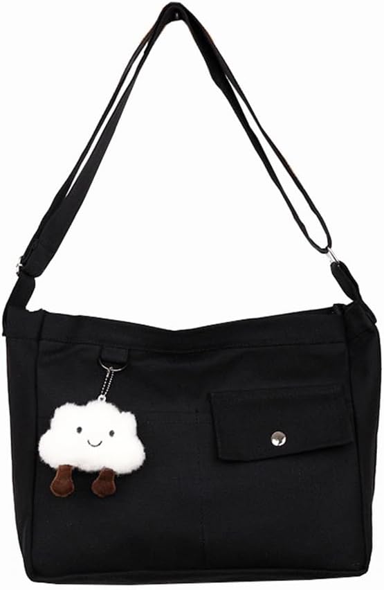 Woventote Cotton Canvas Crossbody Beach Tote Bag with 3 External Pockets Zipper Closure
