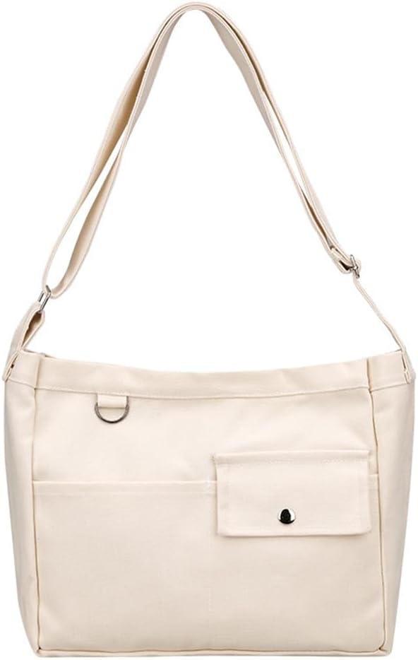 Woventote Cotton Canvas Crossbody Beach Tote Bag with 3 External Pockets Zipper Closure