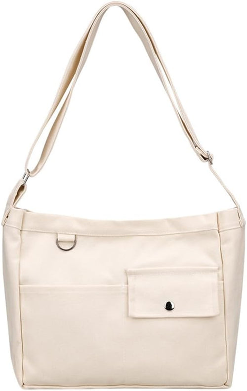 Woventote Cotton Canvas Crossbody Beach Tote Bag with 3 External Pockets Zipper Closure