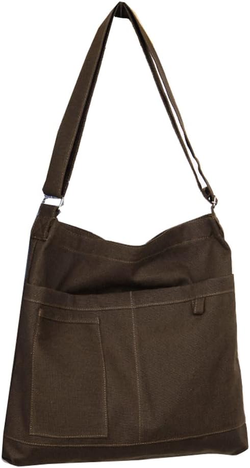 Woventote Cotton Canvas Crossbody Beach Tote Bag with 3 External Pockets Zipper Closure