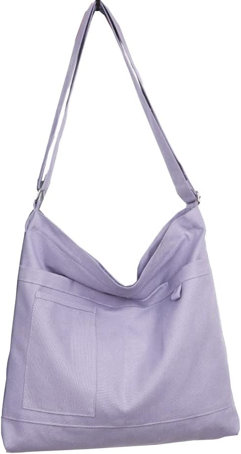 Woventote Cotton Canvas Crossbody Beach Tote Bag with 3 External Pockets Zipper Closure