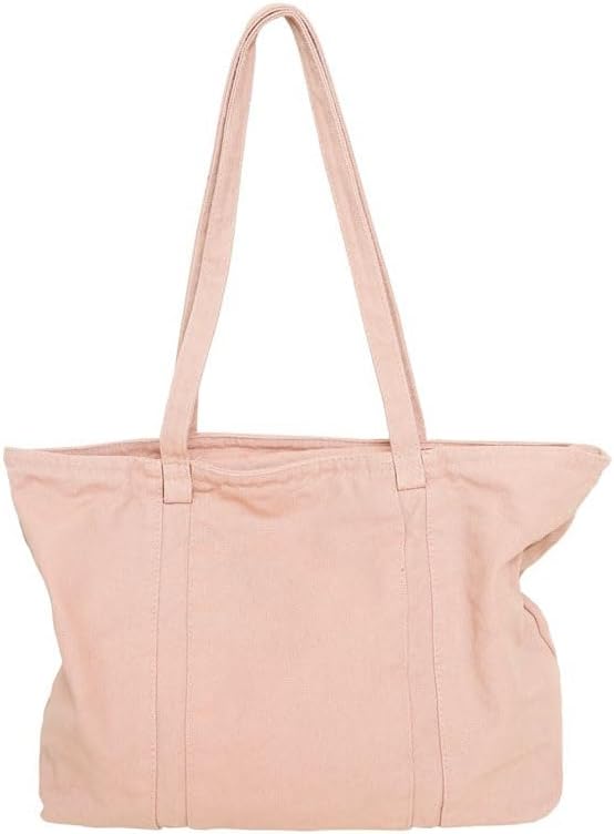 Woventote Cotton Canvas Crossbody Beach Tote Bag with 3 External Pockets Zipper Closure