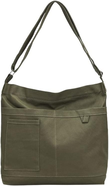 Woventote Cotton Canvas Crossbody Beach Tote Bag with 3 External Pockets Zipper Closure