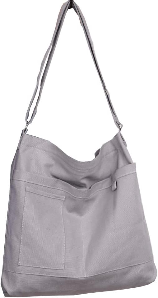 Woventote Cotton Canvas Crossbody Beach Tote Bag with 3 External Pockets Zipper Closure