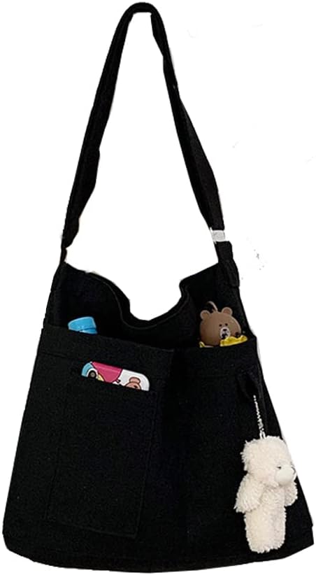 Woventote Cotton Canvas Crossbody Beach Tote Bag with 3 External Pockets Zipper Closure