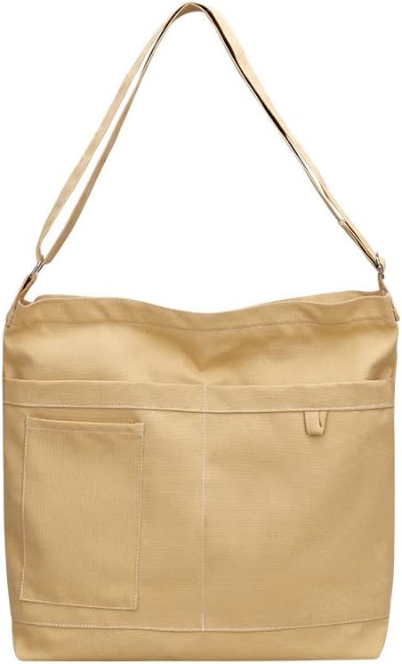Woventote Cotton Canvas Crossbody Beach Tote Bag with 3 External Pockets Zipper Closure