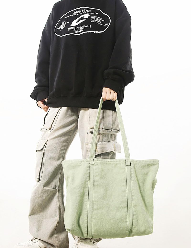 Woventote Cotton Canvas Crossbody Beach Tote Bag with 3 External Pockets Zipper Closure