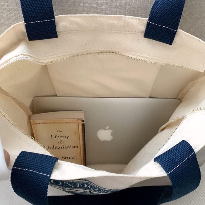 Woventote Zipper Canvas Book Tote Bag Washable Shoulder Bag for Women