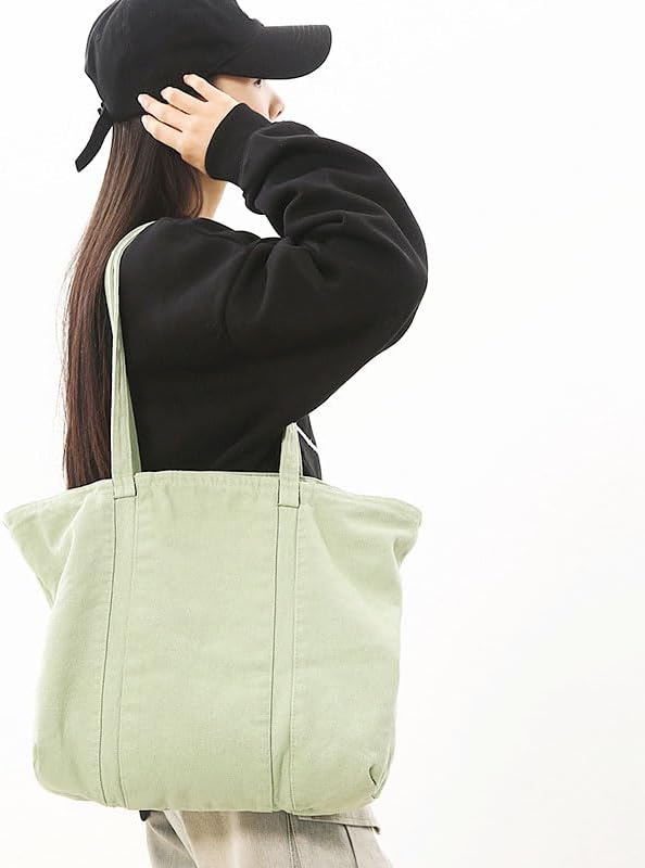 Woventote Cotton Canvas Crossbody Beach Tote Bag with 3 External Pockets Zipper Closure