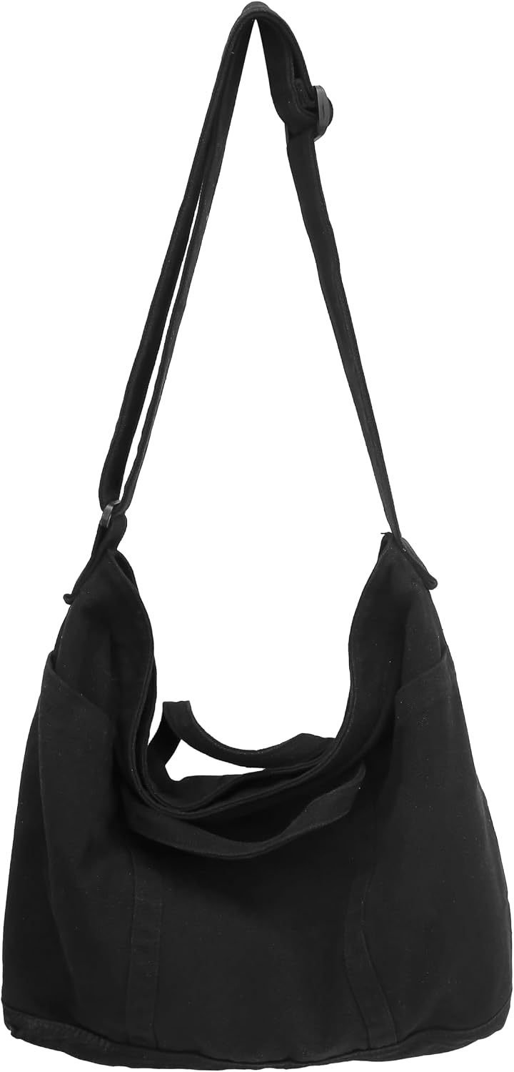 Woventote Cotton Canvas Crossbody Beach Tote Bag with 3 External Pockets Zipper Closure