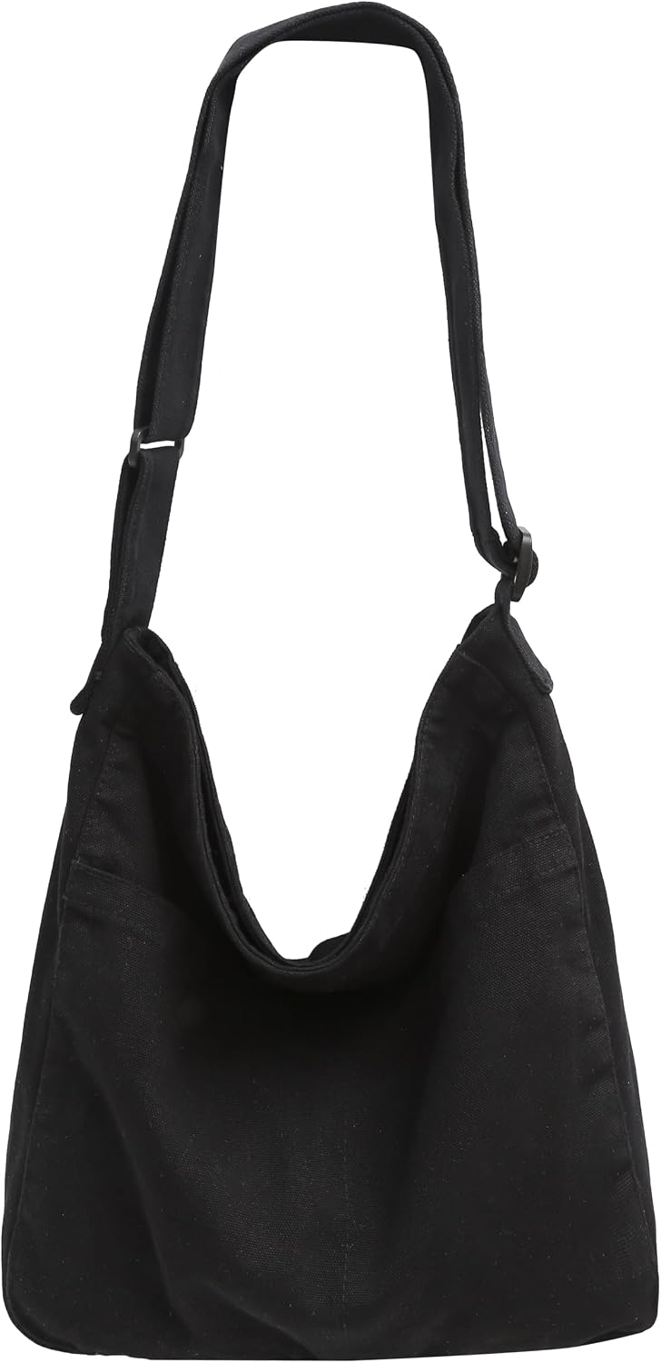 Woventote Cotton Canvas Crossbody Beach Tote Bag with 3 External Pockets Zipper Closure