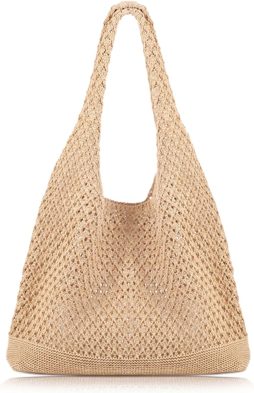 Woventote Crochet Mesh Beach Tote Bag Summer Knit Shoulder Bag for Women