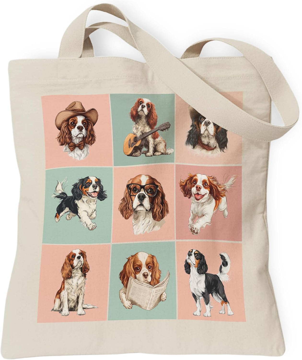 Woventote Dogs Cats Bee Print Canvas Tote Bag with Inner Pocket for Women