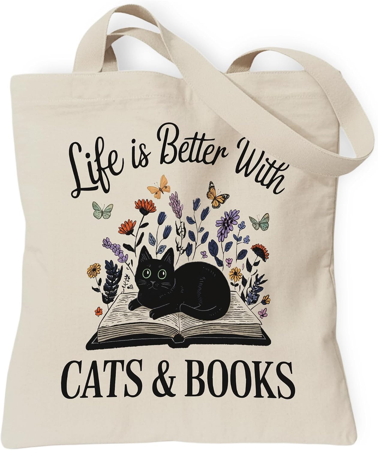 Woventote Dogs Cats Bee Print Canvas Tote Bag with Inner Pocket for Women