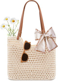 Woventote Crochet Beach Tote Bag with Leak-Proof Lining Summer Travel Shoulder Bag