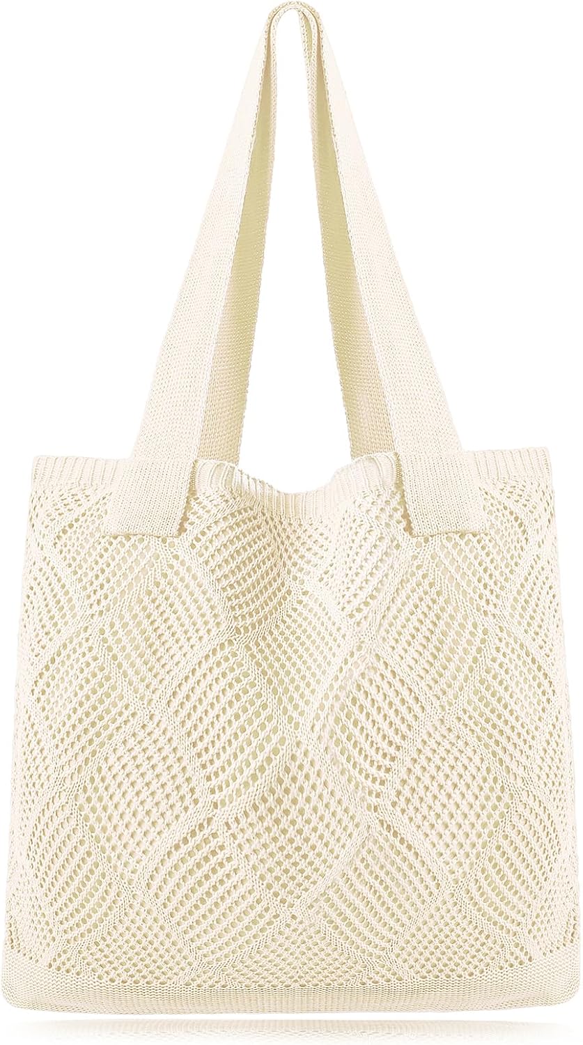 Woventote Crochet Mesh Beach Tote Bag Summer Knit Shoulder Bag for Women