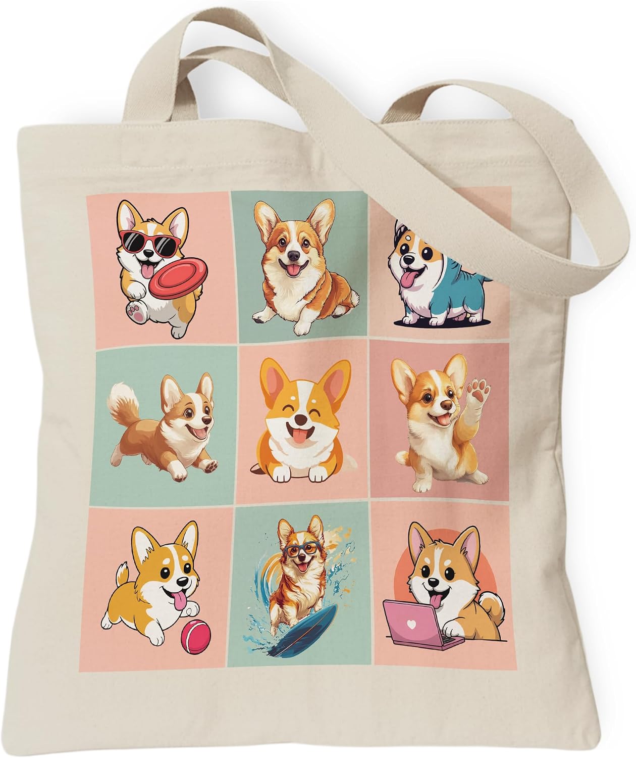 Woventote Dogs Cats Bee Print Canvas Tote Bag with Inner Pocket for Women