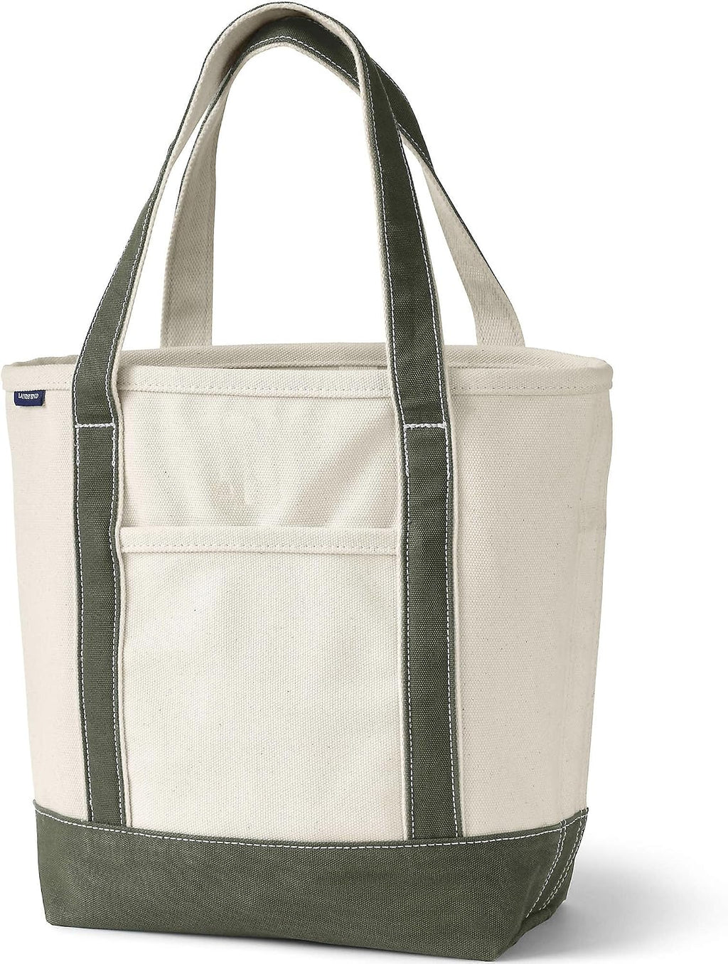 Woventote Open Top Canvas Tote Bag Natural Dark Olive Green Medium Handle