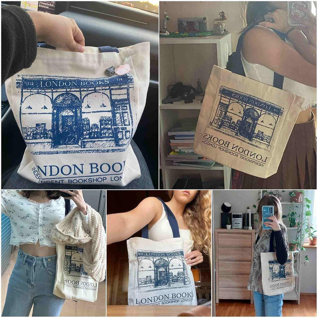 Woventote Zipper Canvas Book Tote Bag Washable Shoulder Bag for Women
