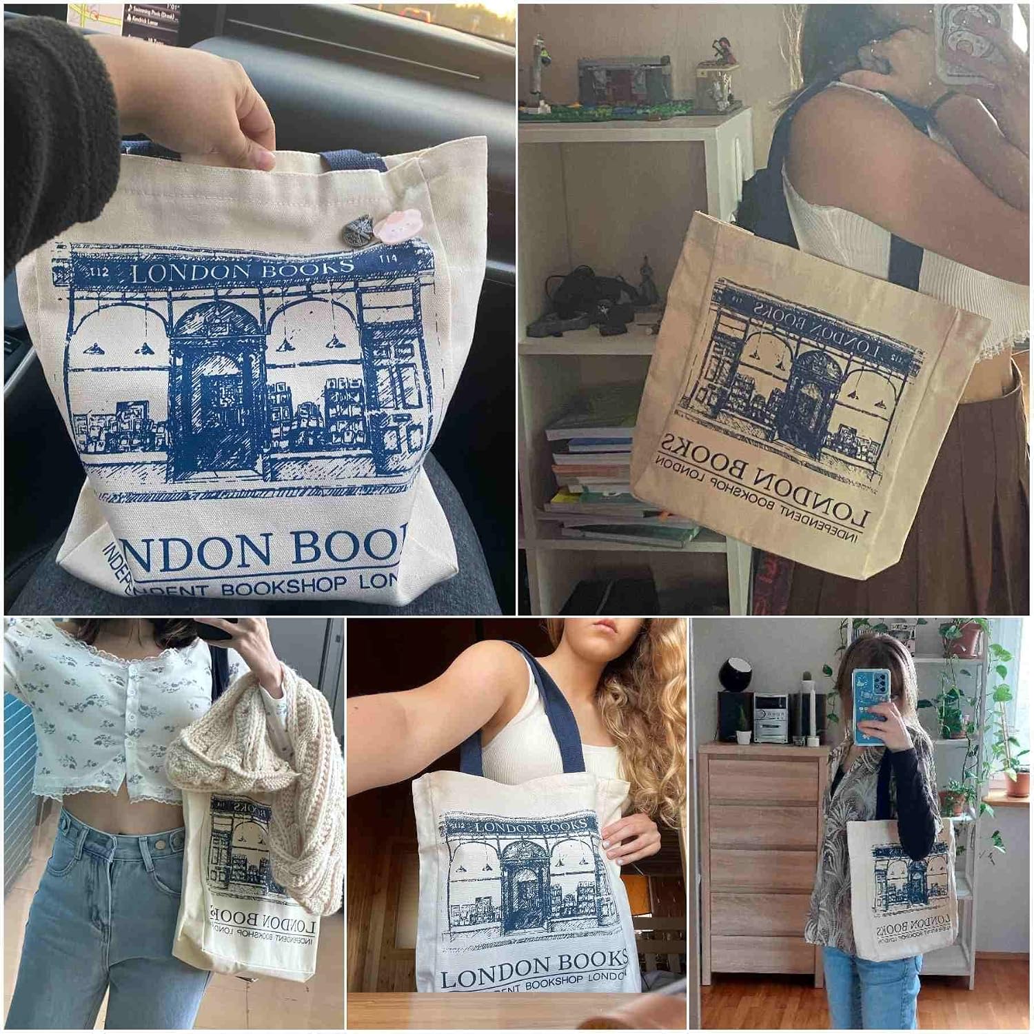 Woventote Zipper Canvas Book Tote Bag Washable Shoulder Bag for Women