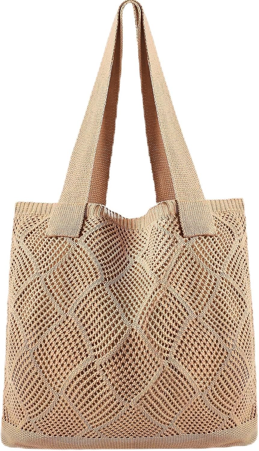 Woventote Crochet Mesh Beach Tote Bag Summer Knit Shoulder Bag for Women