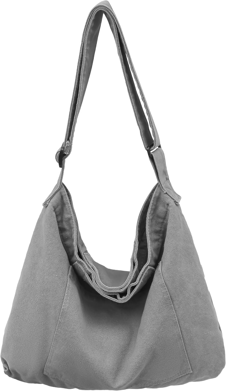 Woventote Cotton Canvas Crossbody Beach Tote Bag with 3 External Pockets Zipper Closure