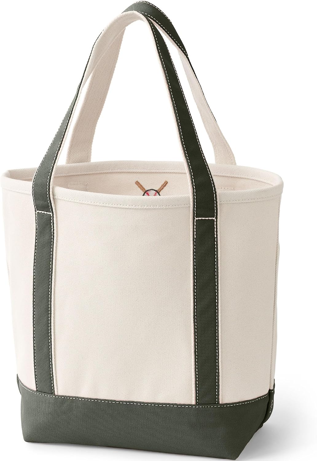 Woventote Open Top Canvas Tote Bag Natural Dark Olive Green Medium Handle