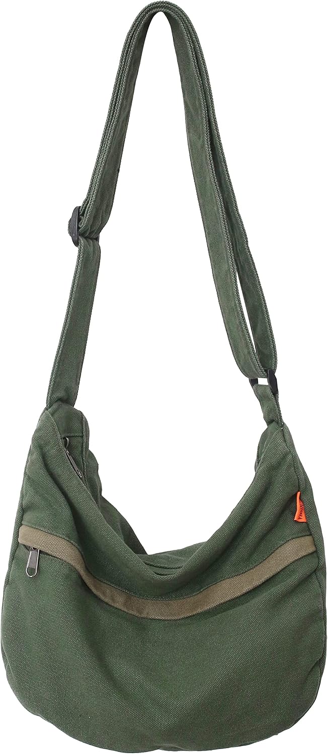 Woventote Cotton Canvas Crossbody Beach Tote Bag with 3 External Pockets Zipper Closure