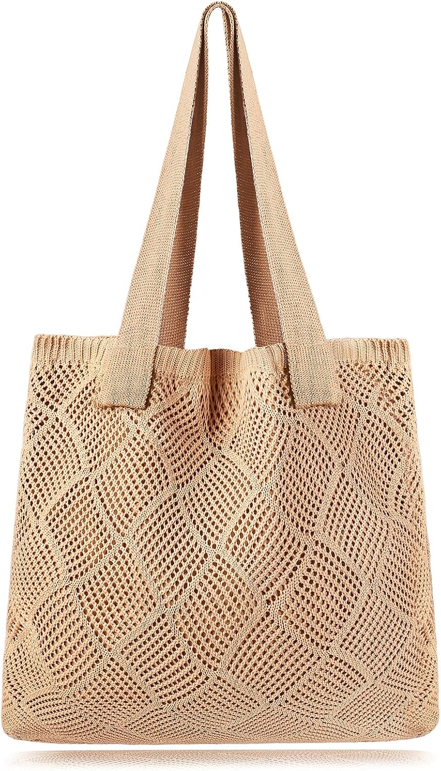 Woventote Crochet Mesh Beach Tote Bag Summer Knit Shoulder Bag for Women