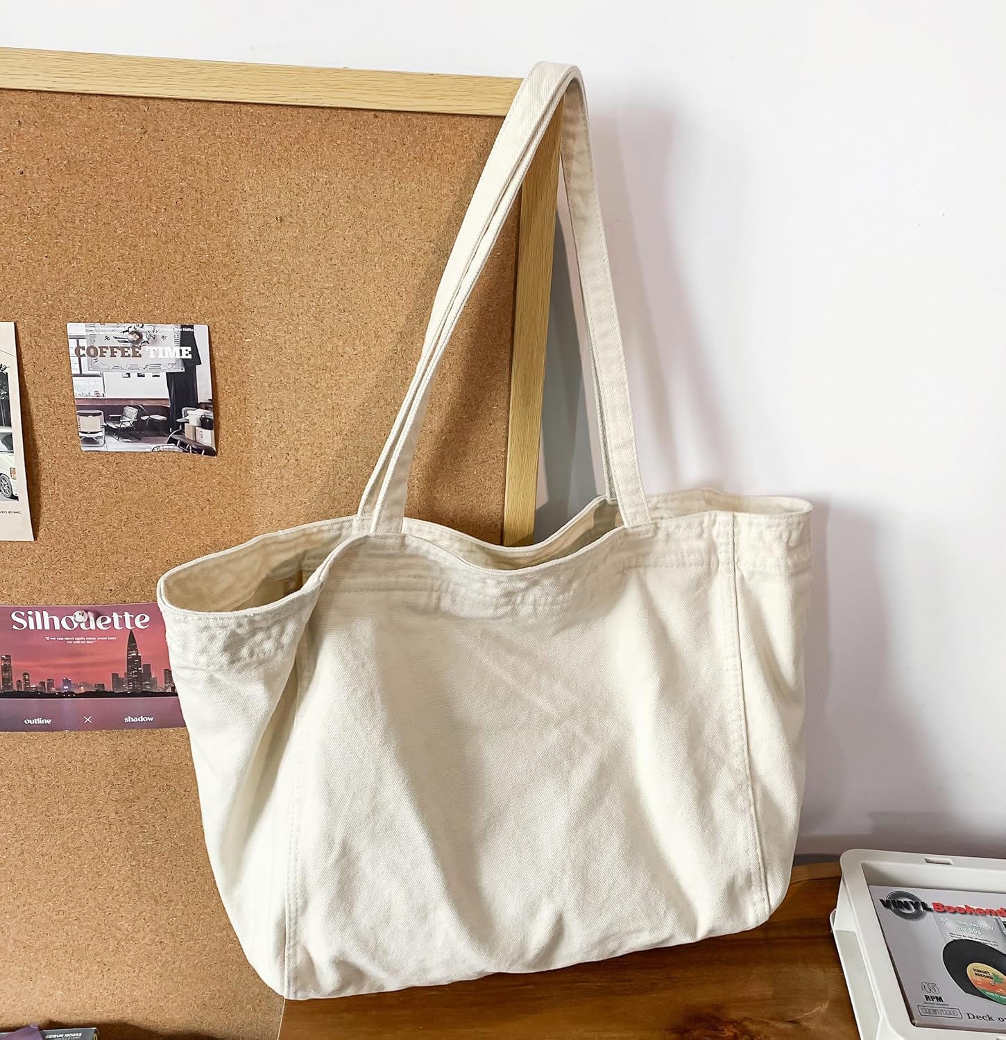 Woventote Cotton Canvas Crossbody Beach Tote Bag with 3 External Pockets Zipper Closure