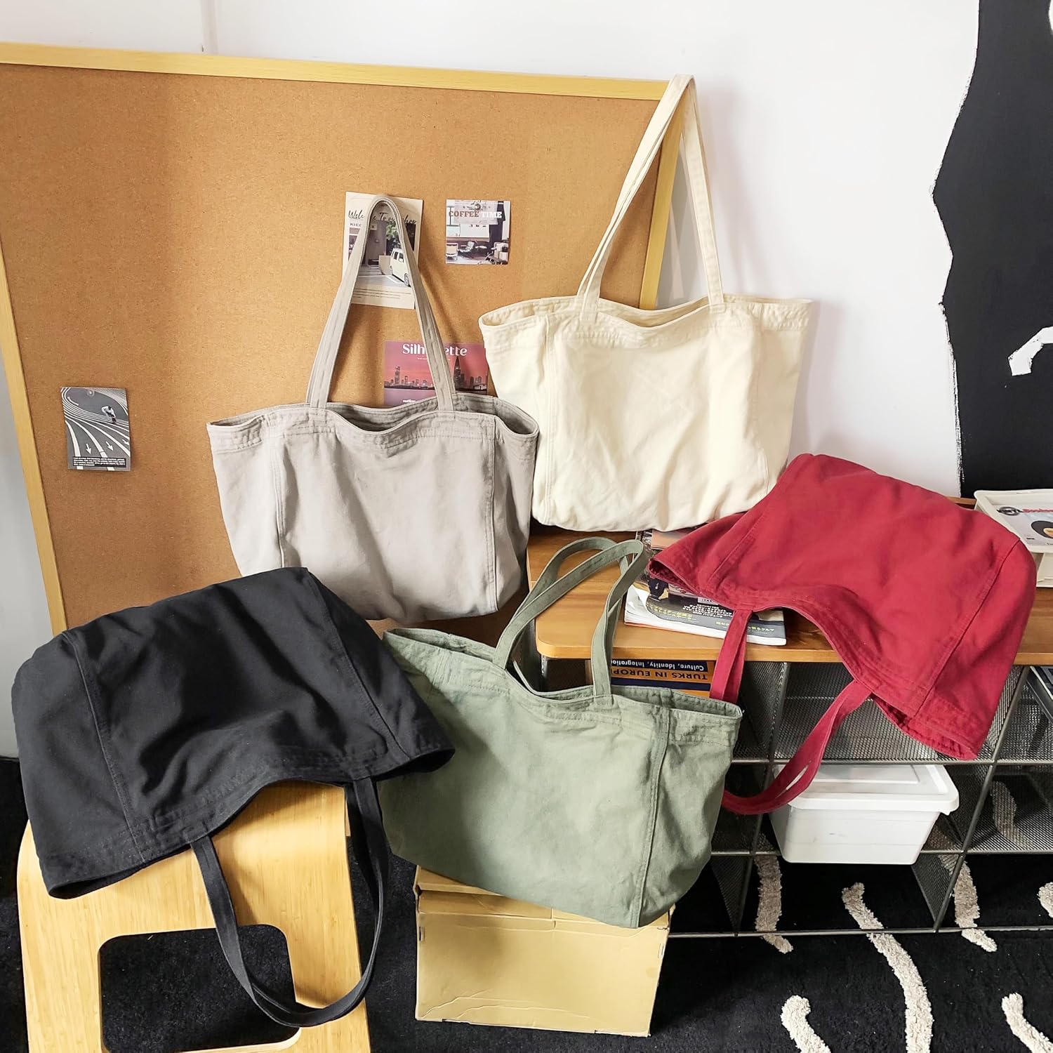 Woventote Cotton Canvas Crossbody Beach Tote Bag with 3 External Pockets Zipper Closure