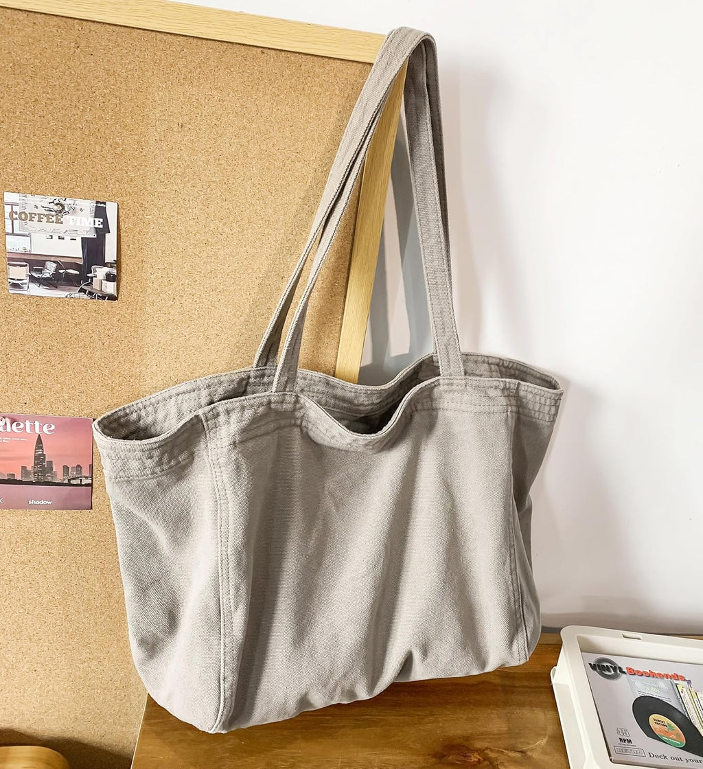 Woventote Cotton Canvas Crossbody Beach Tote Bag with 3 External Pockets Zipper Closure